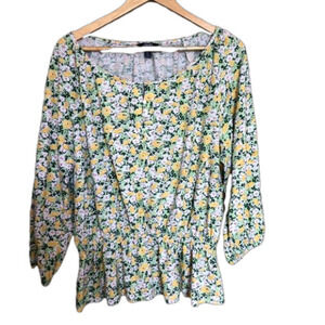 Chaps Floral Balloon Sleeves Cotton Top XL